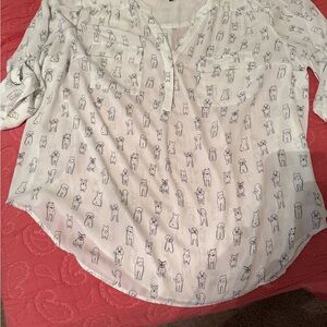 Torrid White Blouse with Black Dog Sketch Print Size 3